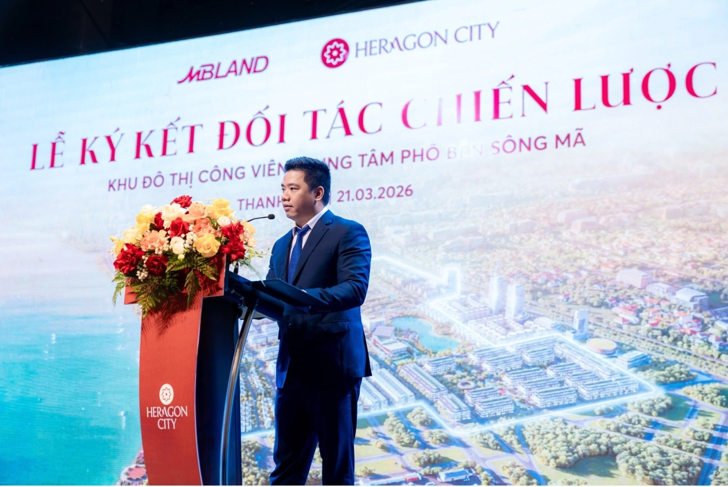 Ông Lê Hoài Nam, đại diện đơn vị quản lý và phát triển dự án phát biểu tại sự kiện. Ảnh: MBLand